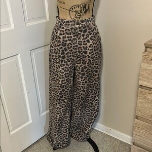 Brown and Black Wide Leg Leopard Print Jeans